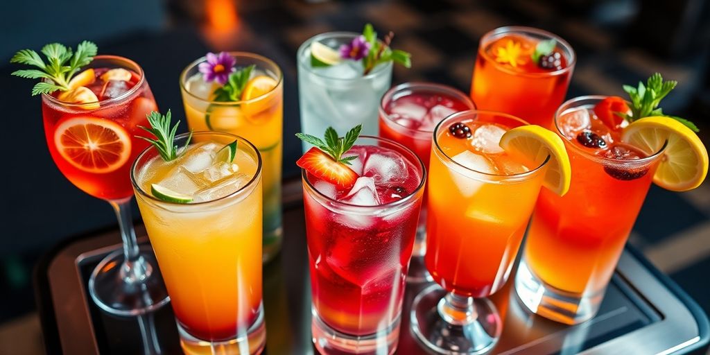 Levendige mocktails op elegante mobiele bar.